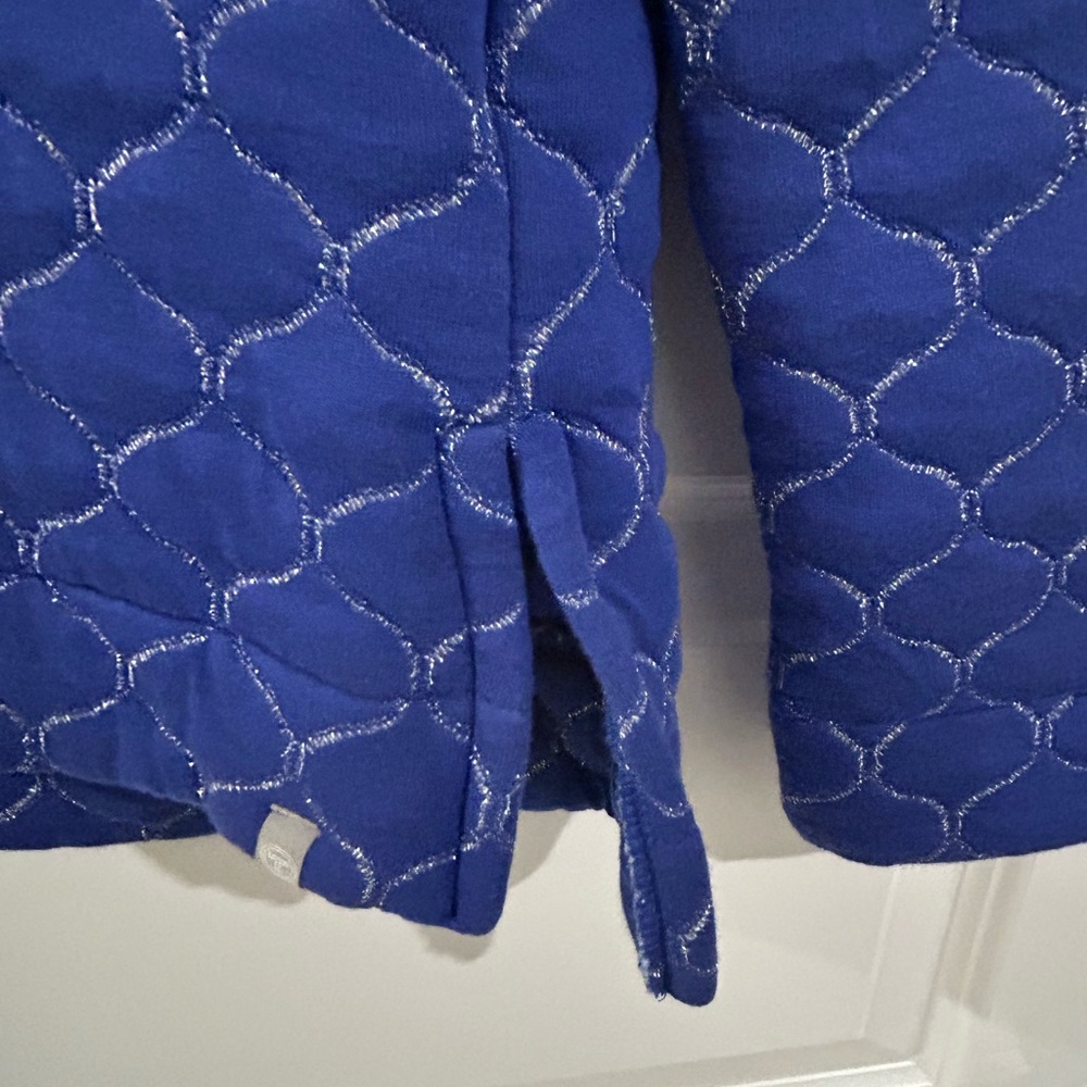 Talbots Metallic Asymmetrical Zip Quilted Pullover Blue Silver Size MP Petite - Picture 13 of 16
